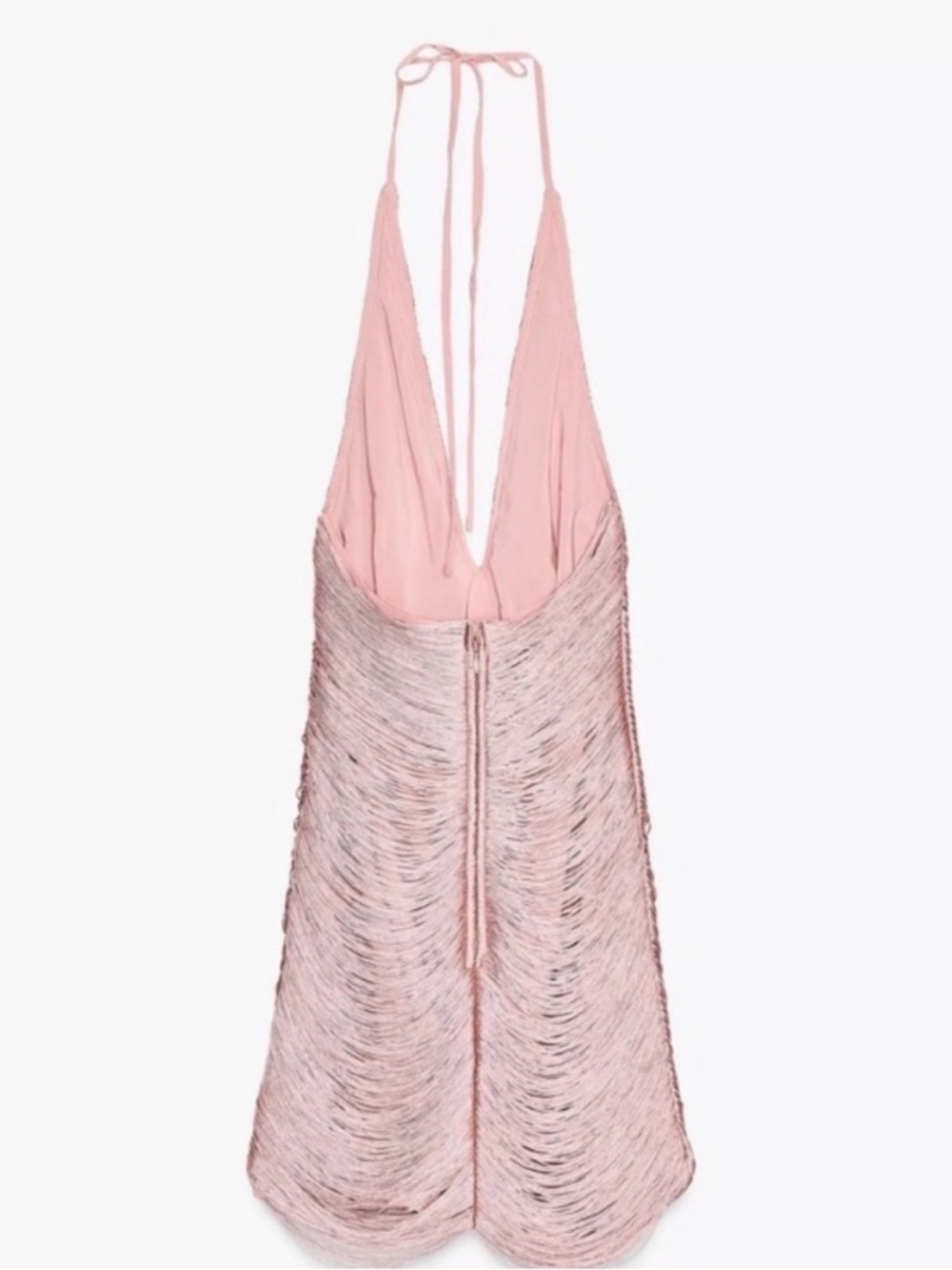 Zara Dusty Pink V-Neck Fringe Mini Dress - Picture 4 of 4